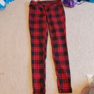 Red plaid skinny jeans